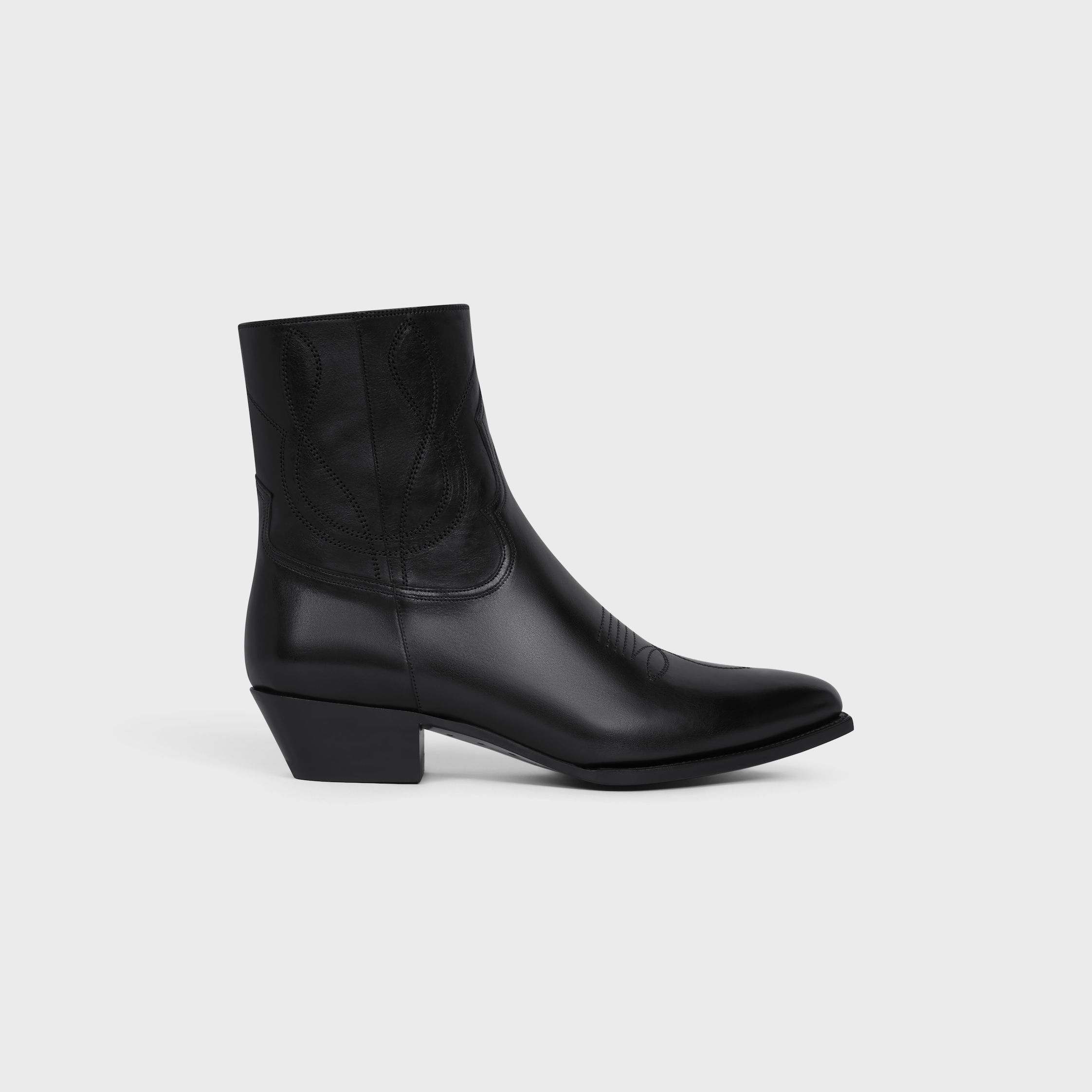 CELINE WESTERN ZIPPED BOOTS IN CALFSKIN - BLACK | CELINE