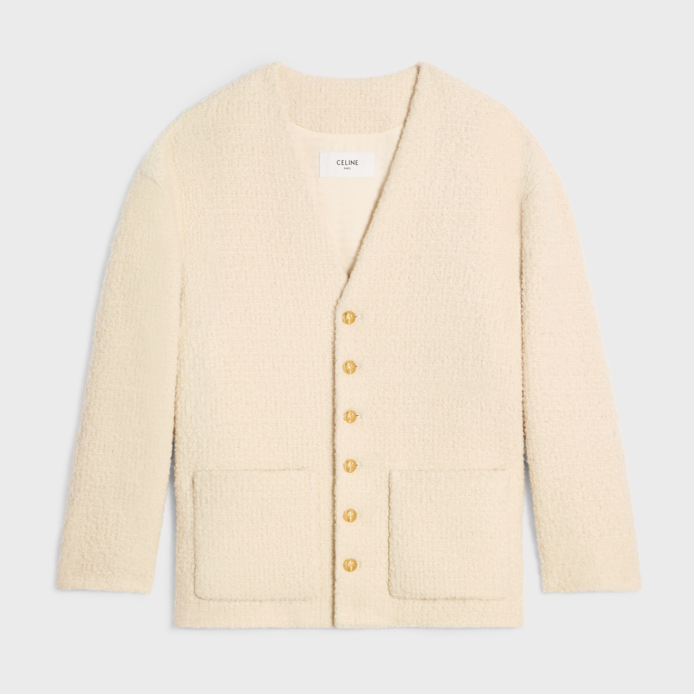 ジャケット CELINE | CARDIGAN IN BOUCLE TWEED CASHMERE 2V39J593V.97IV Celine cardigan in cashmere bouclette