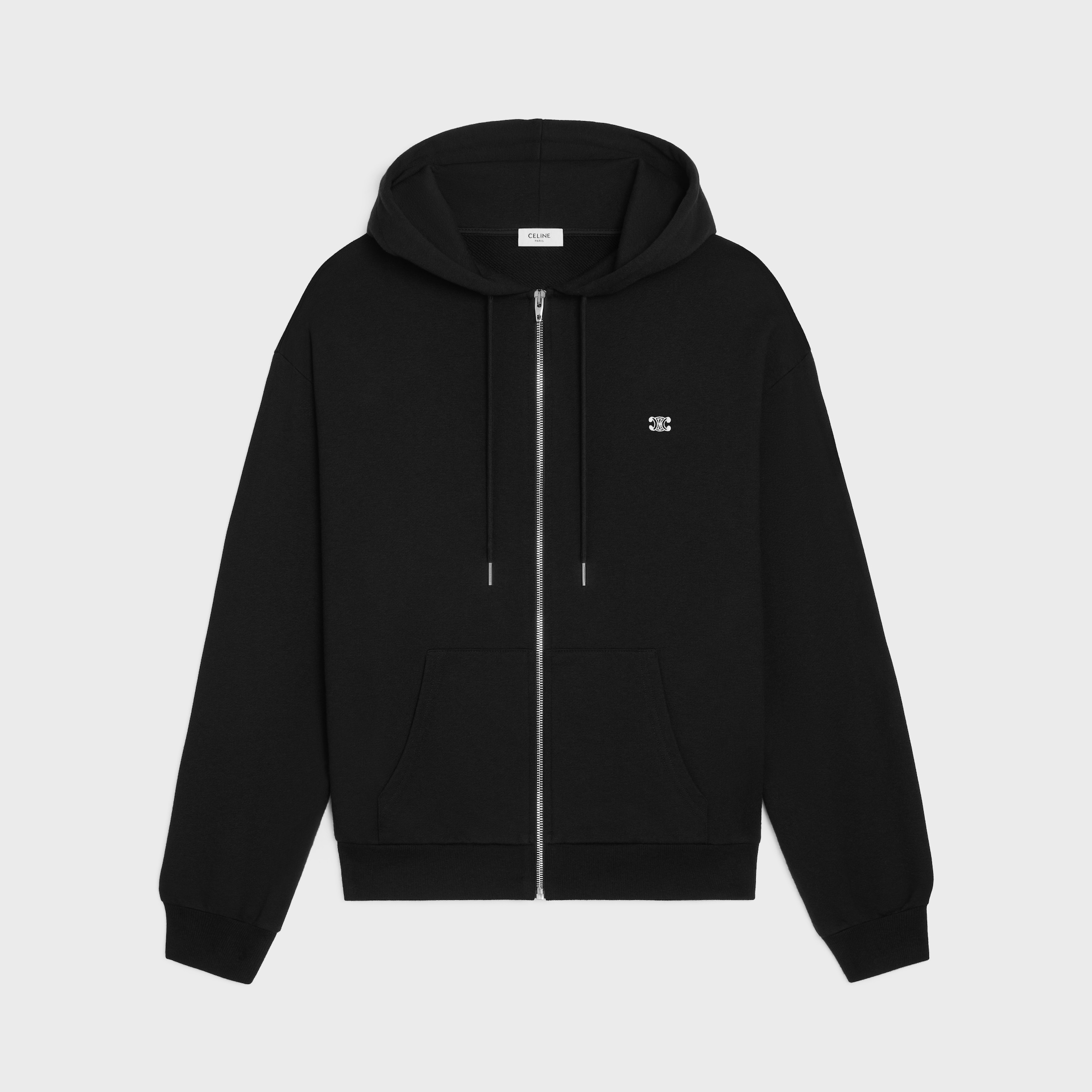 【関税&送料込】Celine Triomphe Hoodie triomphe loose zipped hoodie IN cashmere cotton - BLACK