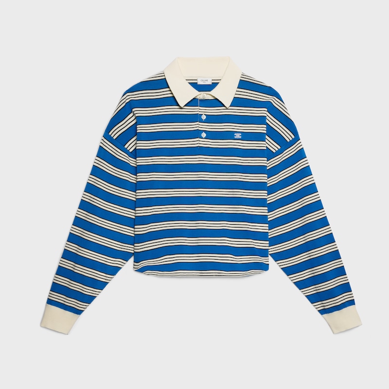 Polo in cotone a righe - BLU/BIANCO/NERO -  - 1 | CELINE