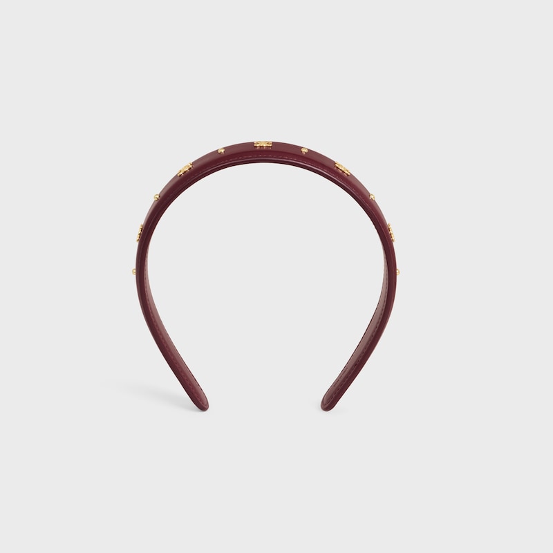 Celine Headband in Calfskin and Brass with Gold Finish - GOLD / LIGHT BURGUNDY - HAIR ACCESSORIES - 1 | CELINE