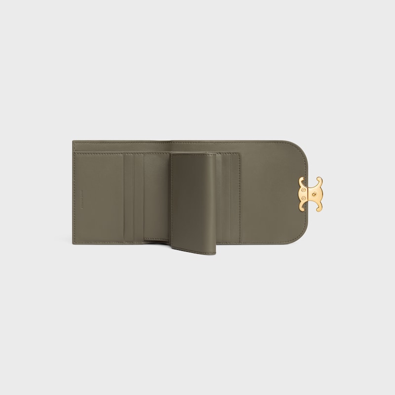 Small Flap Wallet TRIOMPHE IN Shiny calfskin - GOLDEN KHAKI - WALLETS - 1 | CELINE