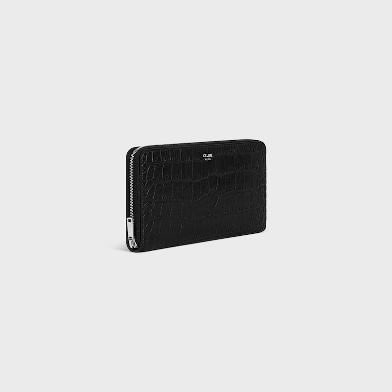 Large zipped wallet IN Crocodile Embossed Calfskin - Black - WALLETS - 1 | CELINE