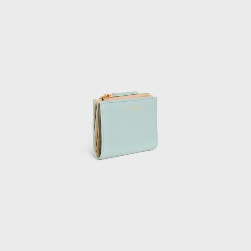 TRIOMPHE STAMP柔軟粒面牛皮革短款錢包 - 粉藍色 / 深象牙色 - 新品 - 1 | CELINE