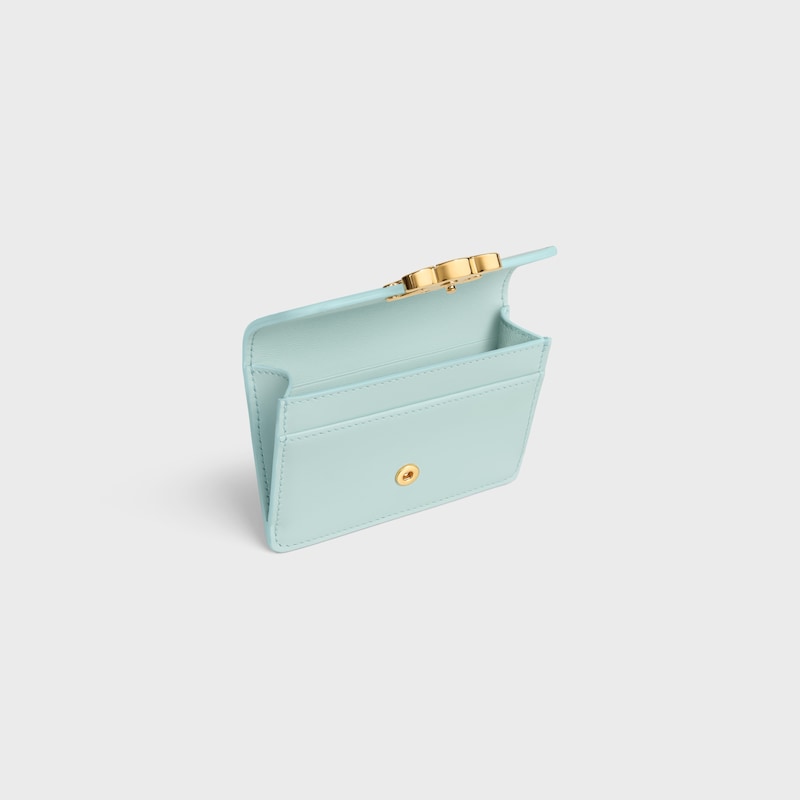 CARD HOLDER WITH FLAP TRIOMPHE IN Shiny calfskin - POWDER BLUE - NEW - 1 | CELINE