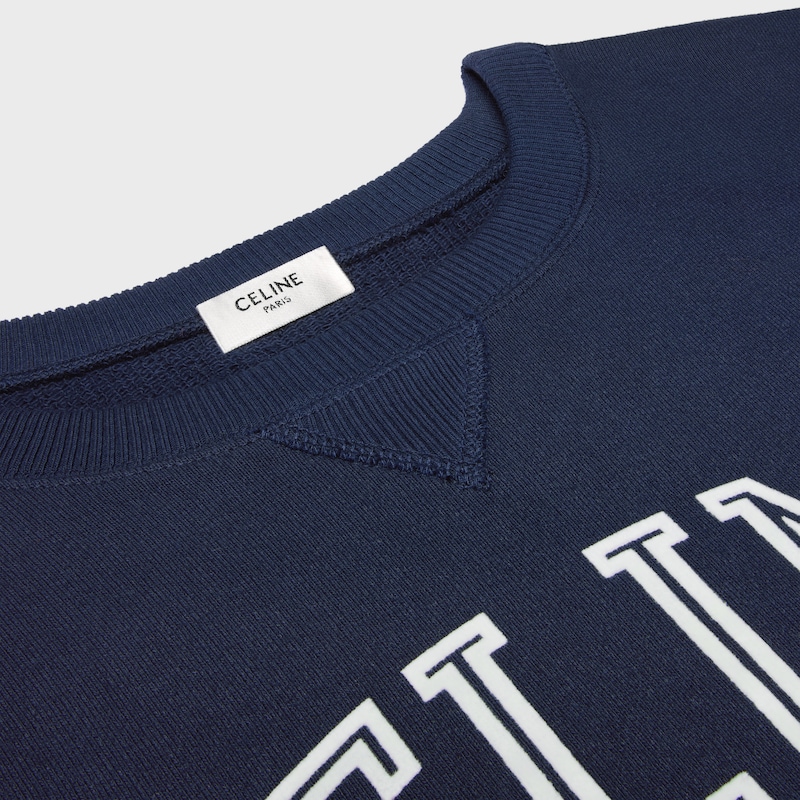 Camisola com capuz larga em fleece de algodão - AZUL-MARINHO/OFF WHITE - - 1 | CELINE