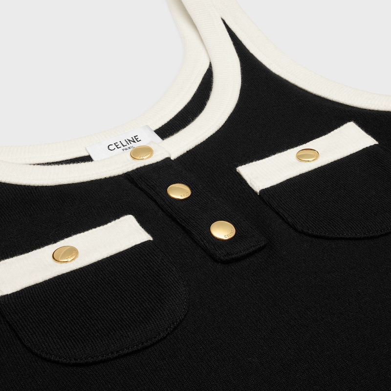 cropped tank top in cotton jersey - BLACK/ECRU -  - 1 | CELINE