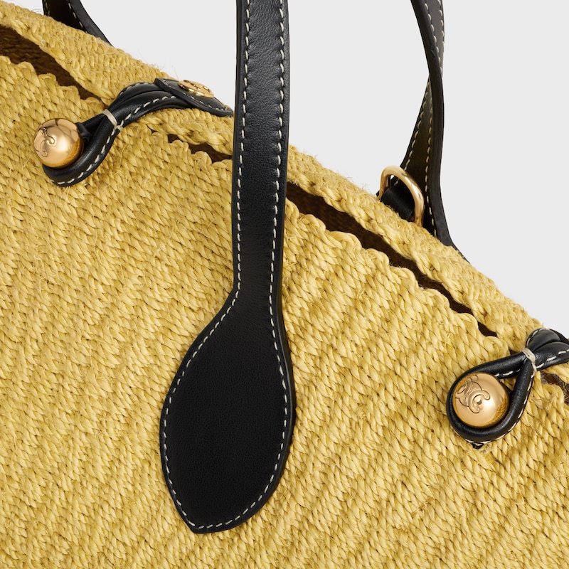 SMALL TRIOMPHE BEADS IN RAFFIA AND CALFSKIN - NATURAL / BLACK - NEW - 1 | CELINE