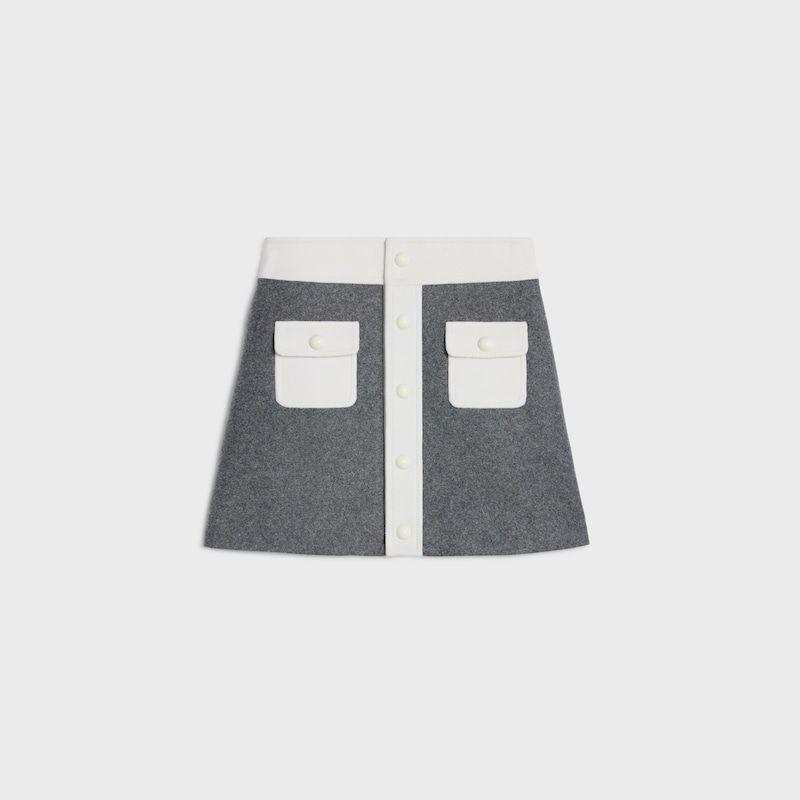 trapeze mini skirt in wool cloth - MEDIUM GREY -  - 1 | CELINE