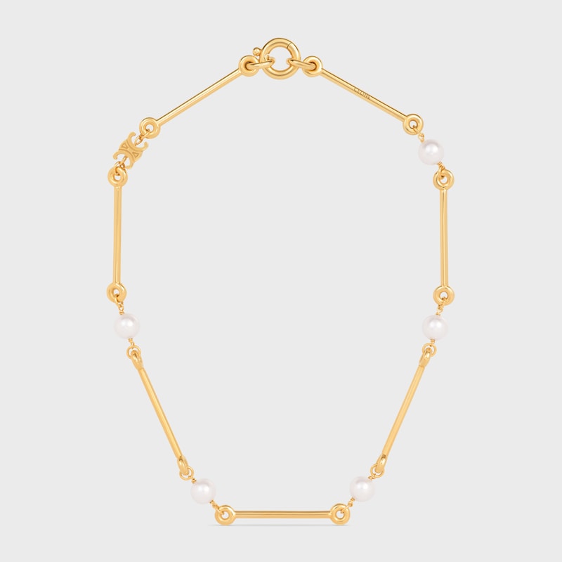 CELINE 레 페를르 스트레이트 목걸이 - 레진 펄 & 골드 피니시 브라스 - 골드 / 아이보리 - 목걸이 - 1 | CELINE