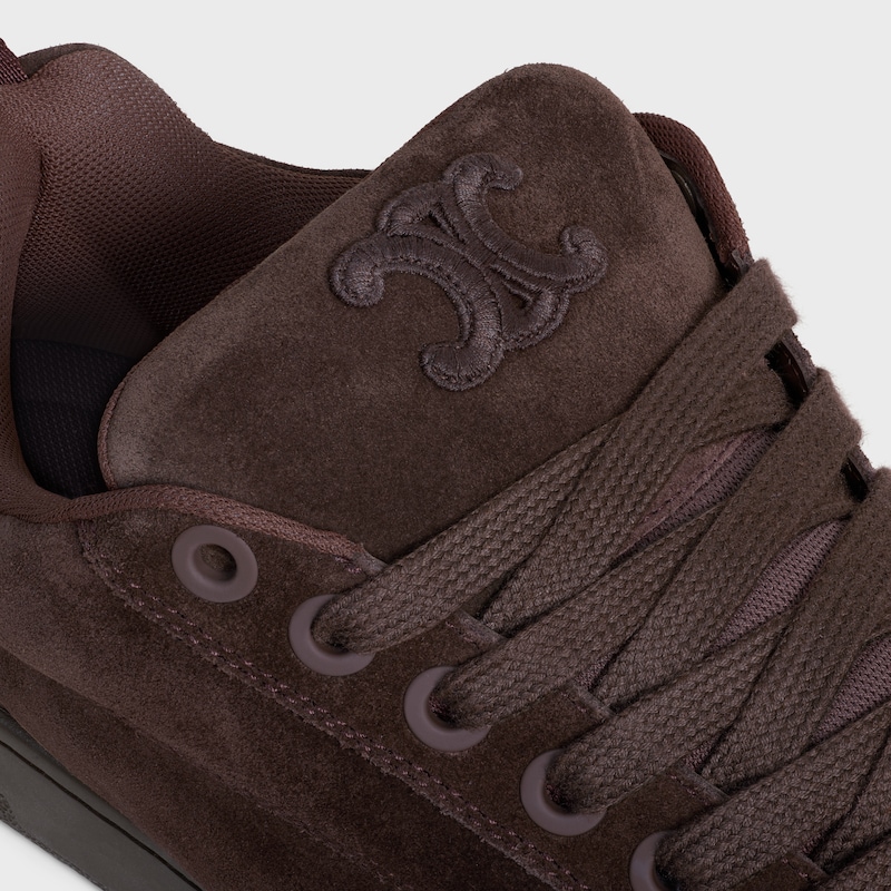 CELINE HUNTINGTON LOW LACE-UP SNEAKER IN SUEDE CALFSKIN AND MESH - DARK BROWN -  - 1 | CELINE