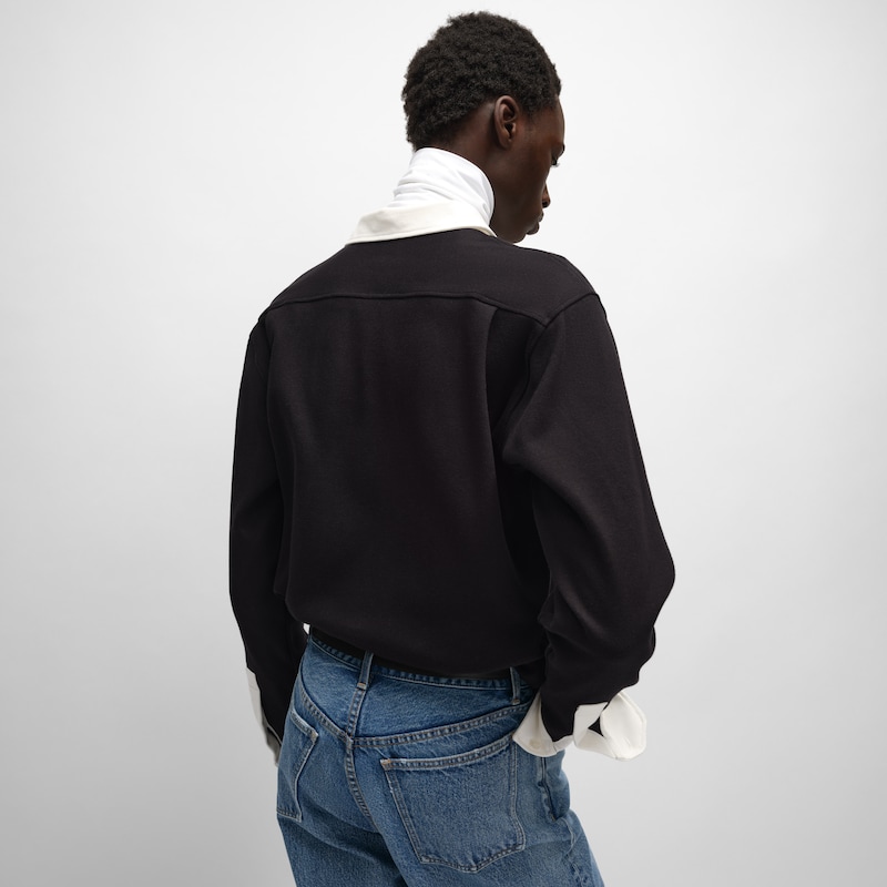 POLO SHIRT IN RIBBED COTTON JERSEY - BLACK / WHITE -  - 1 | CELINE