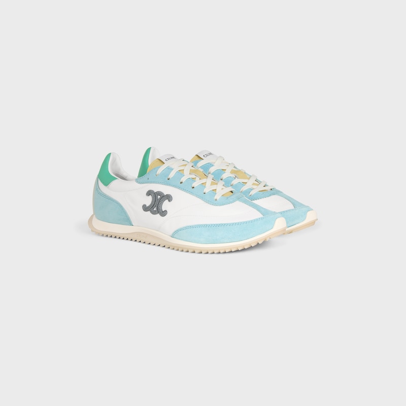 RACER SNEAKER IN NYLON, SUEDE CALFSKIN AND CALFSKIN - OPTIC WHITE / LIGHT BLUE / GREEN -  - 1 | CELINE