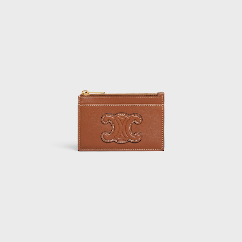 Porte-cartes zippé Cuir Triomphe agneau lisse - TAN - GIFT FINDER - 1 | CELINE