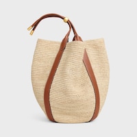 LARGE DROP BUCKET BAG IN RAFFIA AND CALFSKIN - TAN - MORE LINES - 2 | CELINE