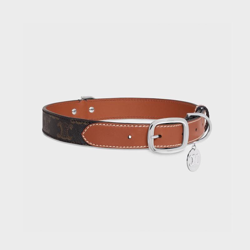 Wide Large Dog Collar in Triomphe Canvas and Calfskin - TAN - DOG ACCESSORIES - 1 | CELINE