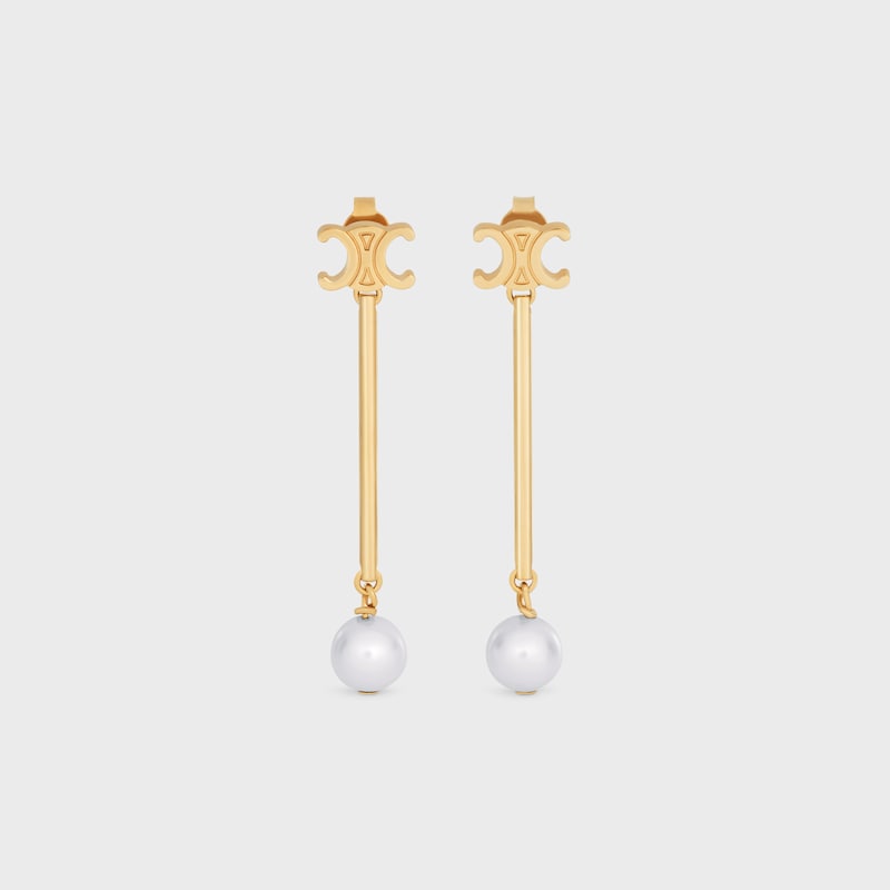 Orecchini dritti Les Perles Celine con perle in resina e ottone finitura oro - ORO / AVORIO - ORECCHINI - 1 | CELINE