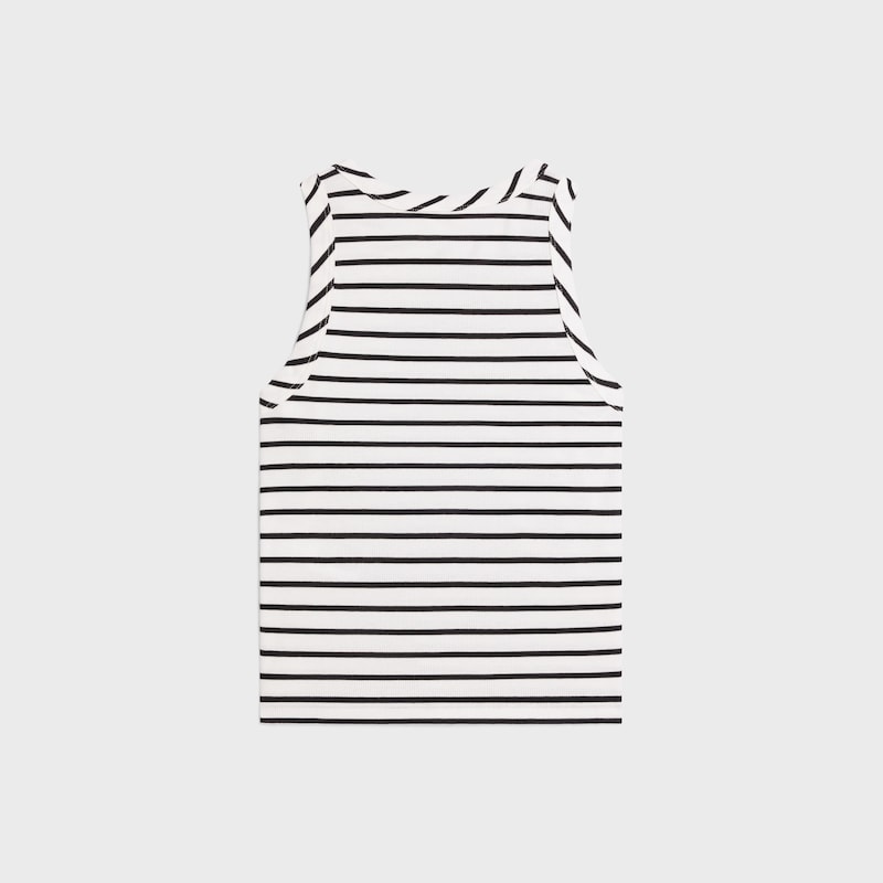 트리옹프 탱크 탑 - 스트라이프 실크 저지 - 오프 화이트 / 블랙 -  - 1 | CELINE