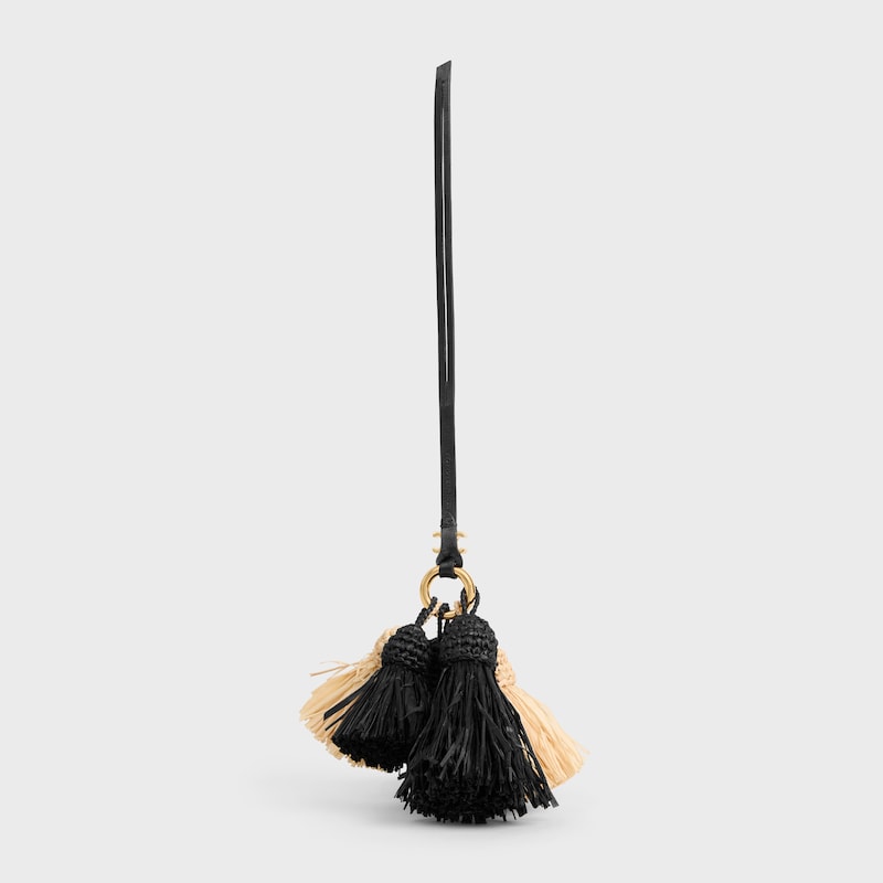 MULTI POMPON CHARM IN RAFFIA AND SMOOTH LAMBSKIN - NATURAL / BLACK - BAG CHARMS - 1 | CELINE