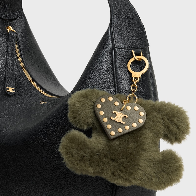 TRIOMPHE pom-pom Charm IN Shearling and Calfskin - GOLDEN KHAKI - CHARMS AND ACCESSORIES - 1 | CELINE