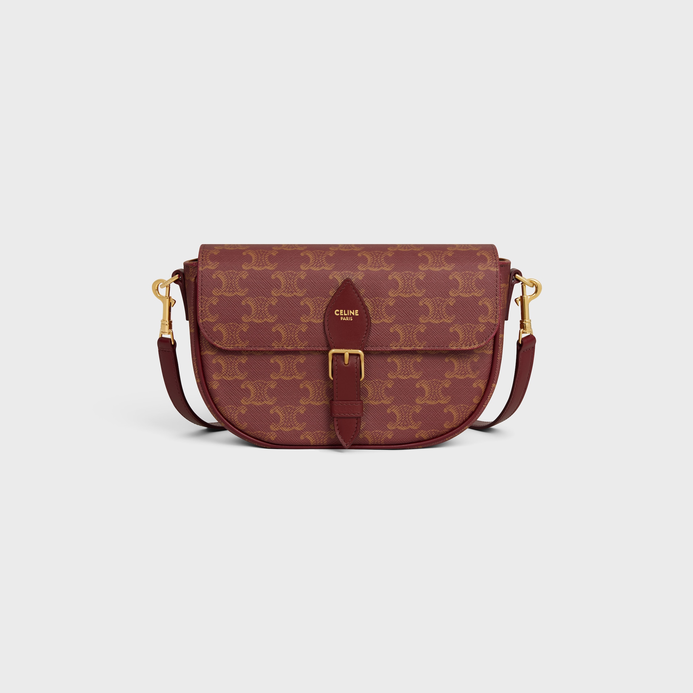 FOLCO SHOULDER BAG IN TRIOMPHE CANVAS AND CALFSKIN - BURGUNDY/TAN