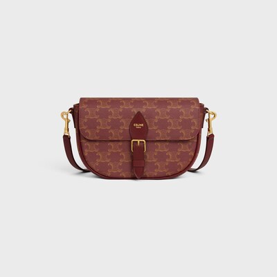 FOLCO SHOULDER BAG IN TRIOMPHE CANVAS AND CALFSKIN - BURGUNDY/TAN - TRIOMPHE CANVAS - 4 | CELINE