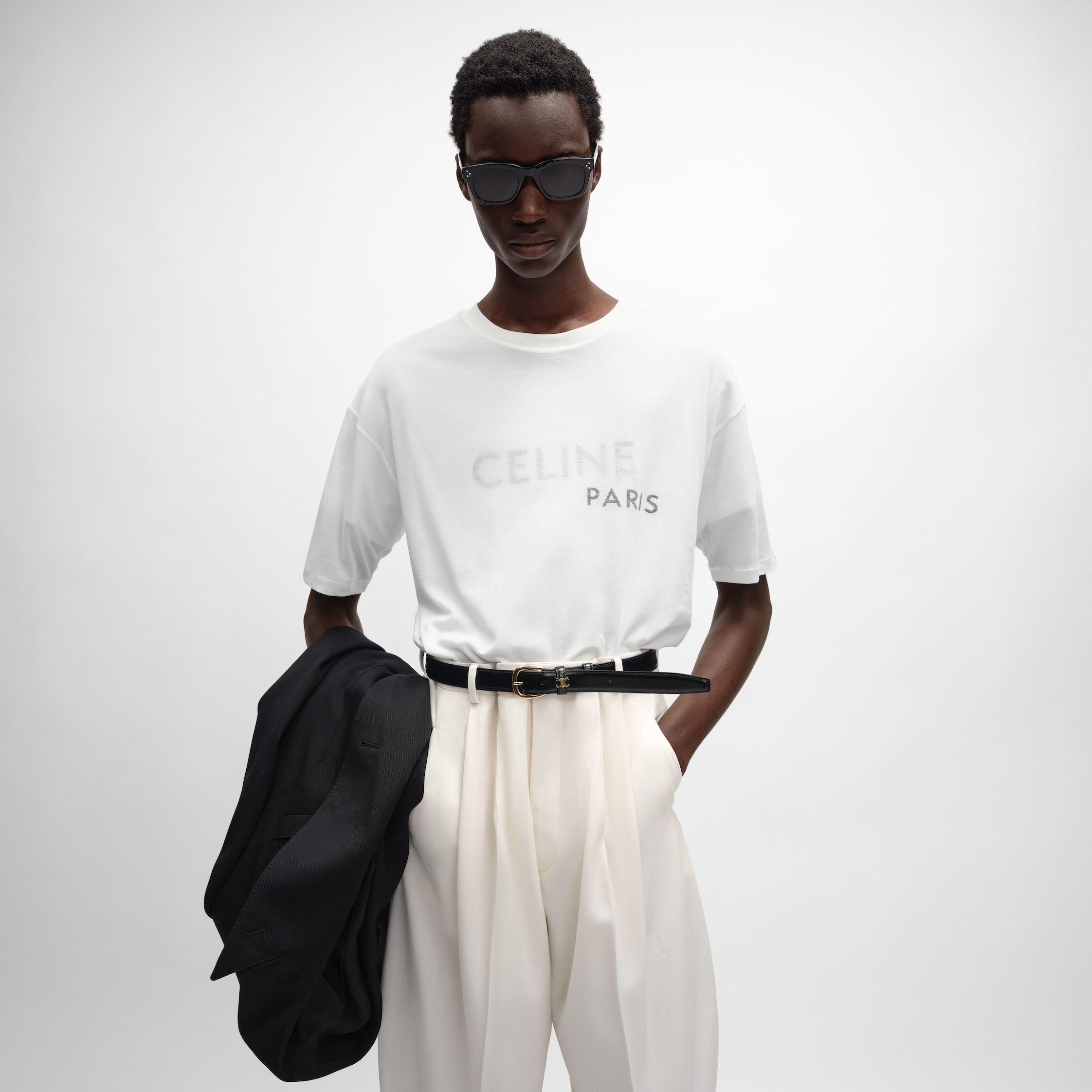 DOUBLE LAYERED T-SHIRT IN FINE COTTON JERSEY - OFF WHITE / BLACK DOUBLE LAYERED T-SHIRT IN FINE COTTON JERSEY - OFF WHITE / BLACK