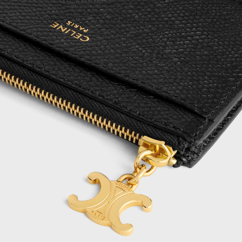 ZIPPED CARD HOLDER TRIOMPHE CHARMS IN GRAINED CALFSKIN - BLACK - COIN AND CARD HOLDERS - 1 | CELINE
