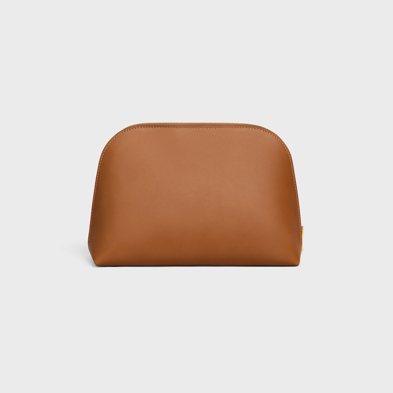 MEDIUM COSMETIC POUCH IN SMOOTH CALFSKIN - SOFT TAN / ULTRA RED - BEAUTY ACCESSORIES - 1 | CELINE