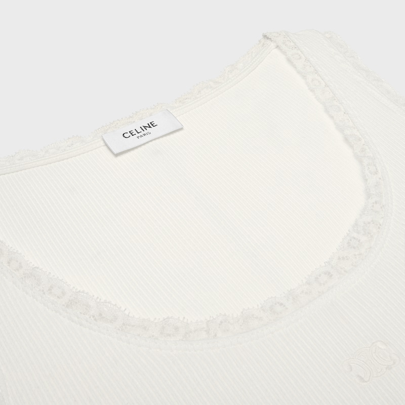 tank top IN ribbed cotton and silk - OFF WHITE -  - 1 | CELINE