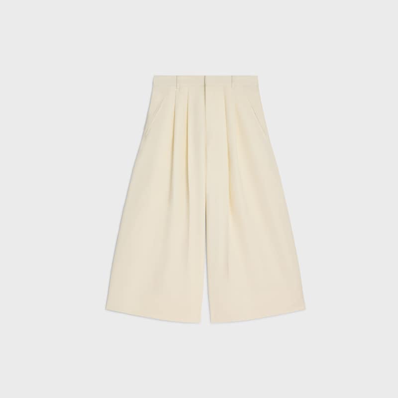 montauk cropped trousers IN DIAGONAL WOOL - IVORY -  - 1 | CELINE