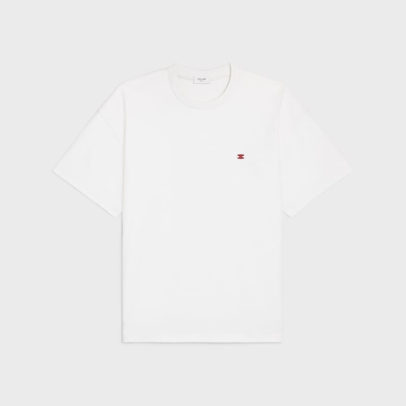 CAMISETA HOLGADA DE PUNTO DE ALGOD&Oacute;N - BLANCO CRUDO / ROJO CEREZA -  - 1 | CELINE