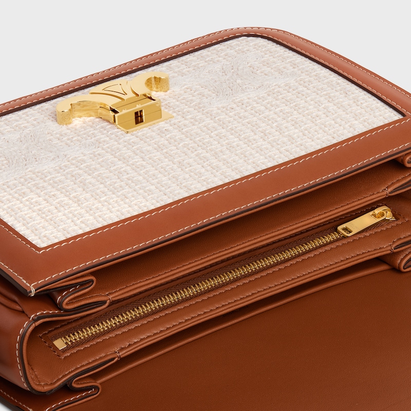 Classique Triomphe Bag in TEXTILE WITH TRIOMPHE CROCHET EMBROIDERY - NATURAL / TAN - CROSS-BODY BAGS - 1 | CELINE