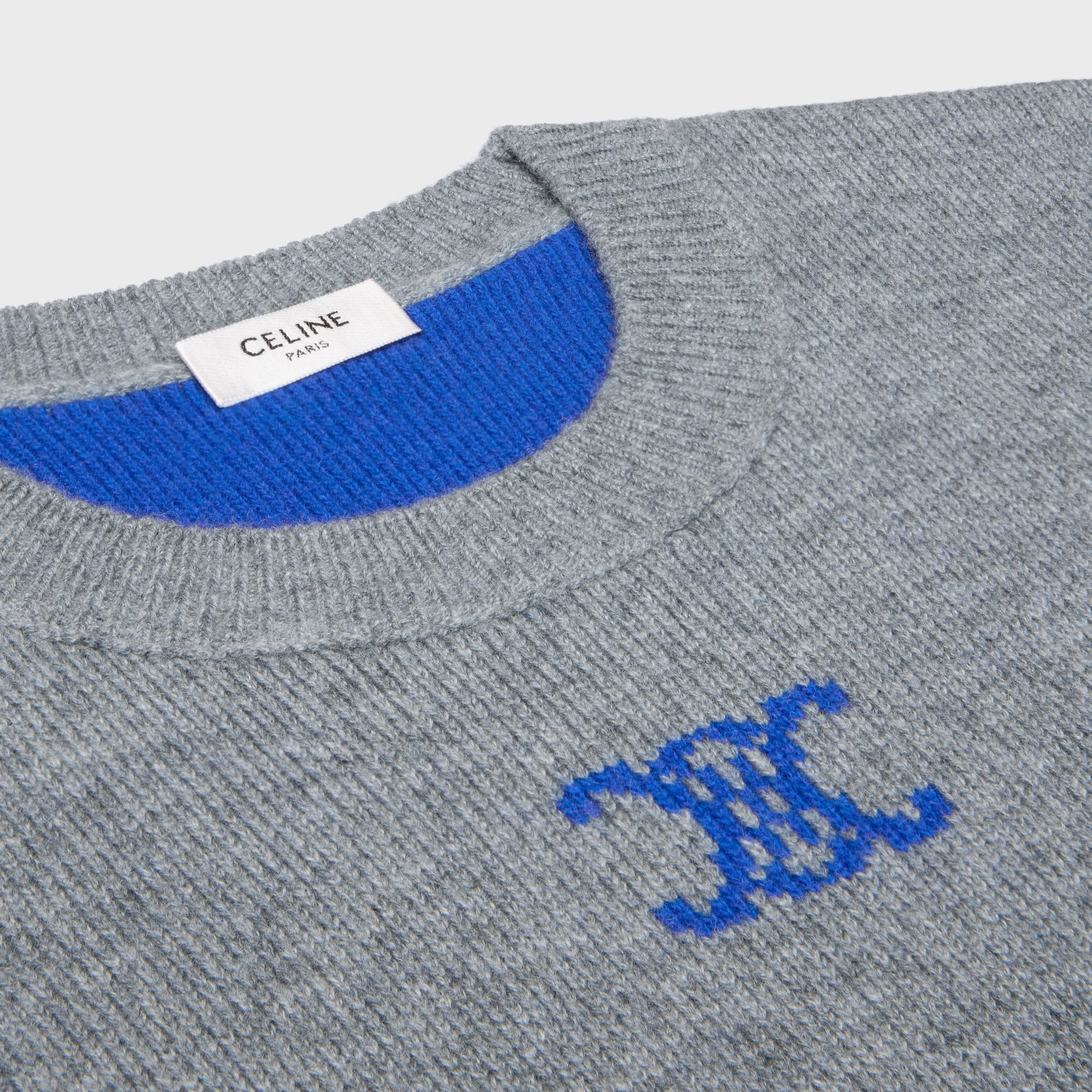 crewneck sweater IN cashmere - GREY / BLUE | CELINE