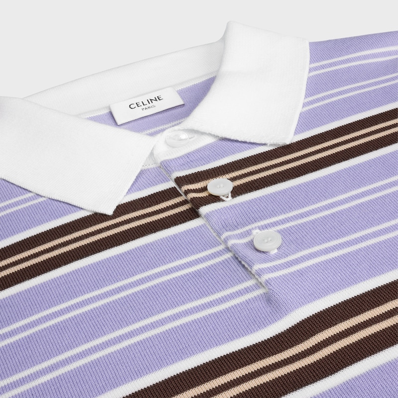 polo sweater IN striped cotton - LILAC/BROWN/ECRU -  - 1 | CELINE