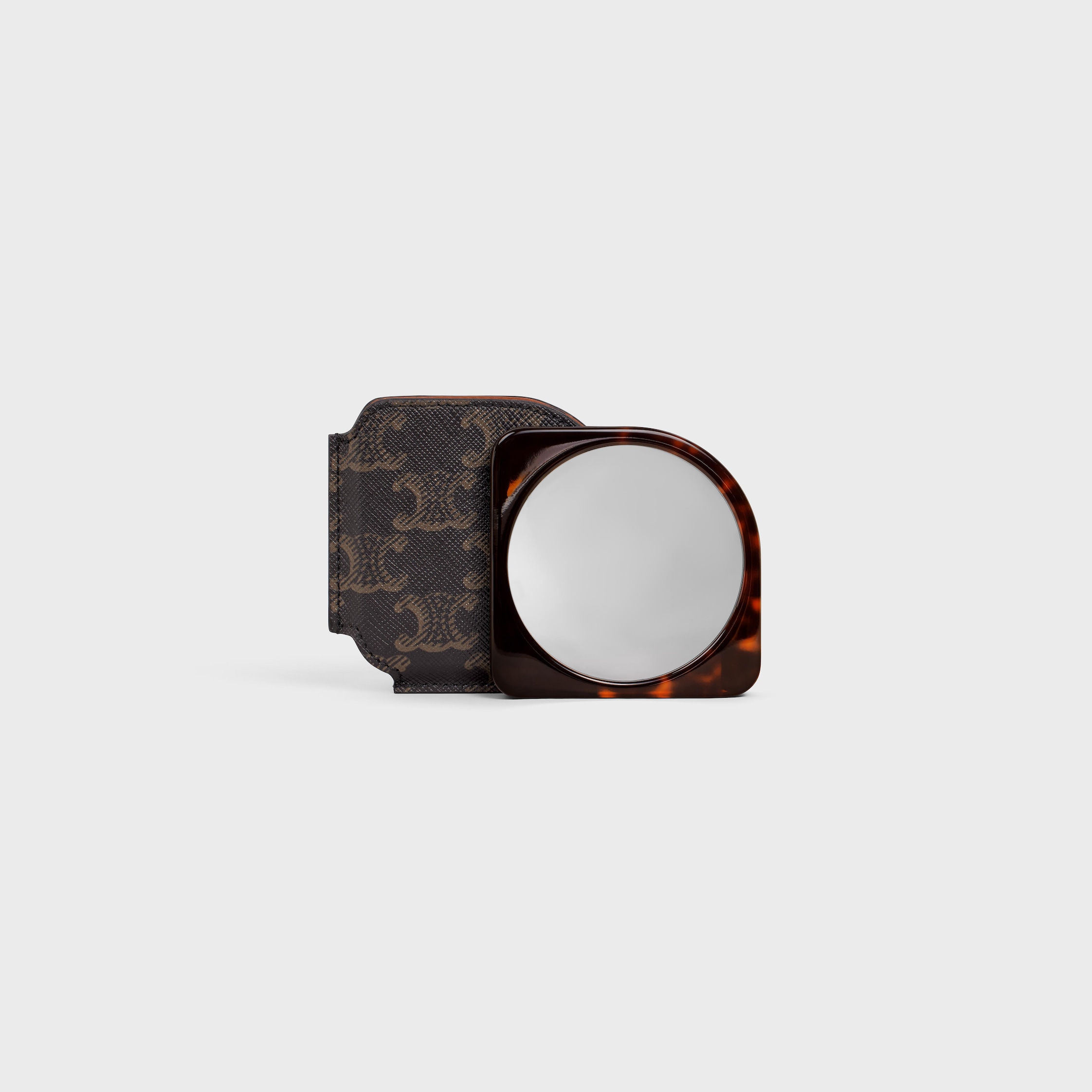 Pocket Mirror in Triomphe Canvas Case - BLACK / TAN | CELINE