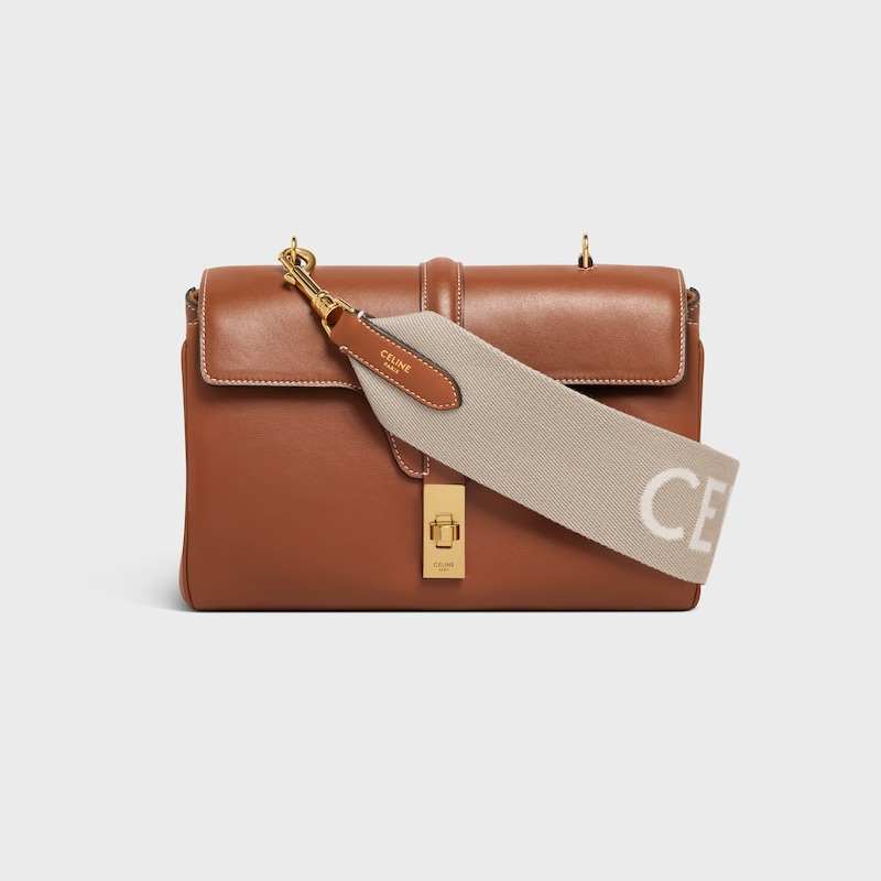 Short Strap in Wool with Celine jacquard with GOLD FINISHING - BEIGE/WHITE - BAG CHARMS - 1 | CELINE