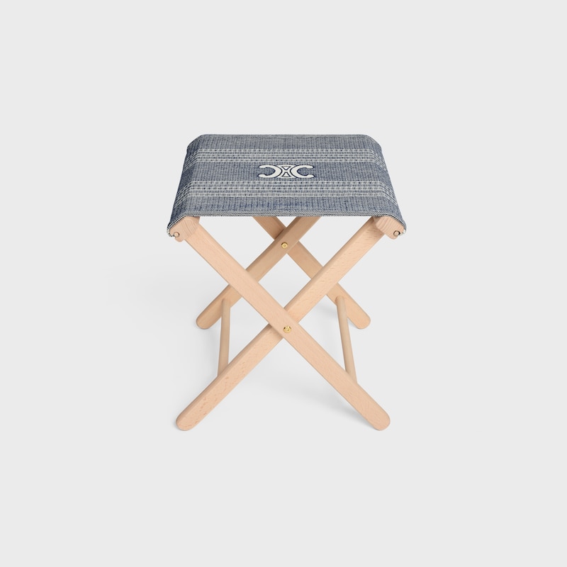 BEACH STOOL IN WOOD AND JACQUARD TEXTILE - BLUE / BEIGE - HOME - 1 | CELINE