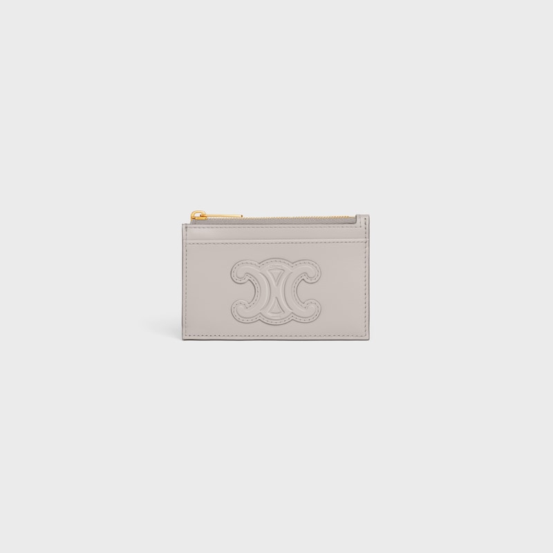 ジップ付きカードホルダー キュイル トリオンフ / シャイニーカーフスキン - ソフトグレー - コインケース&カードホルダー - 1 | CELINE