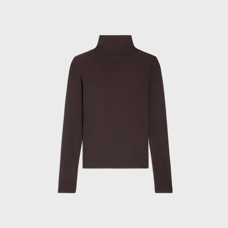 TOP DE CUELLO ALTO DE PUNTO DE LANA - CHOCOLATE NEGRO/VERDE OSCURO -  - 1 | CELINE