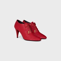 SOFT OXFORD LACE-UP HEELED BALLERINA IN calfskin - vegetal tanning - LIPSTICK RED -  - 2 | CELINE