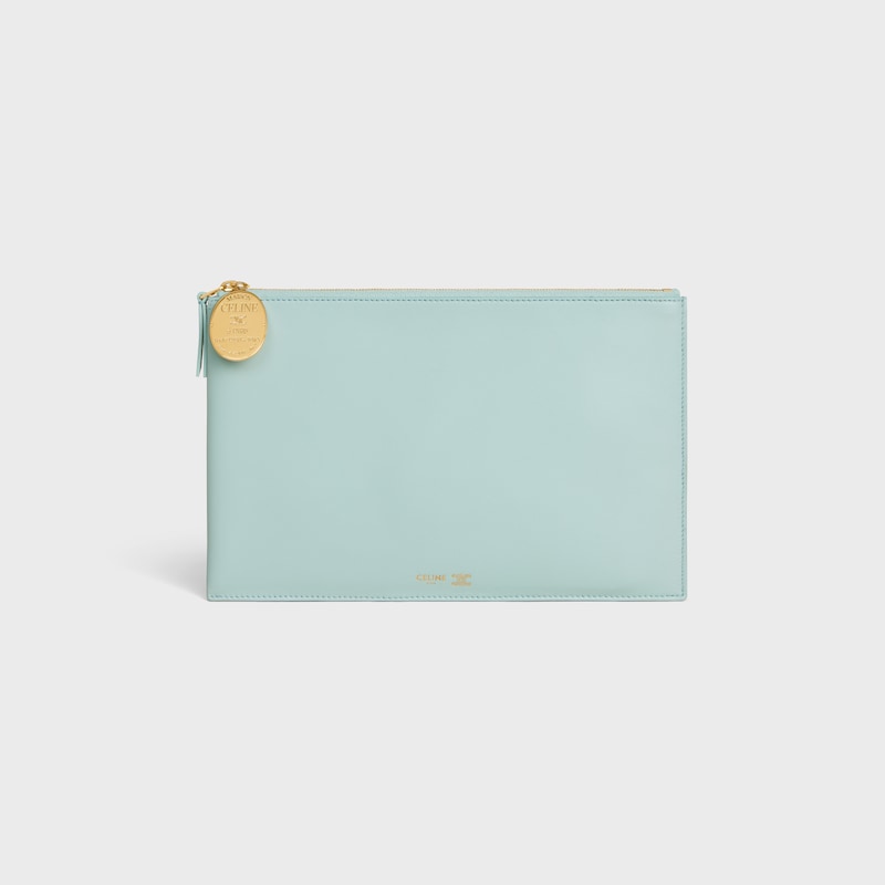 DUO POUCH IN LAMBSKIN - POWDER BLUE / DEEP IVORY - POUCHES AND TECH ACCESSORIES - 1 | CELINE