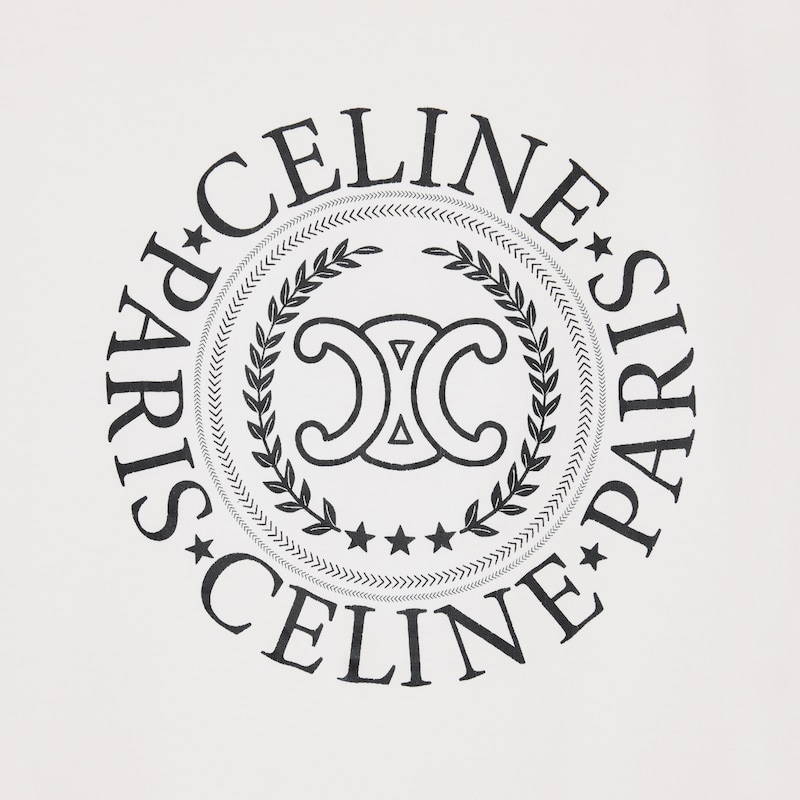 Camiseta recta Celine de punto de algod&oacute;n - BLANCO CRUDO/AZUL MARINO -  - 1 | CELINE