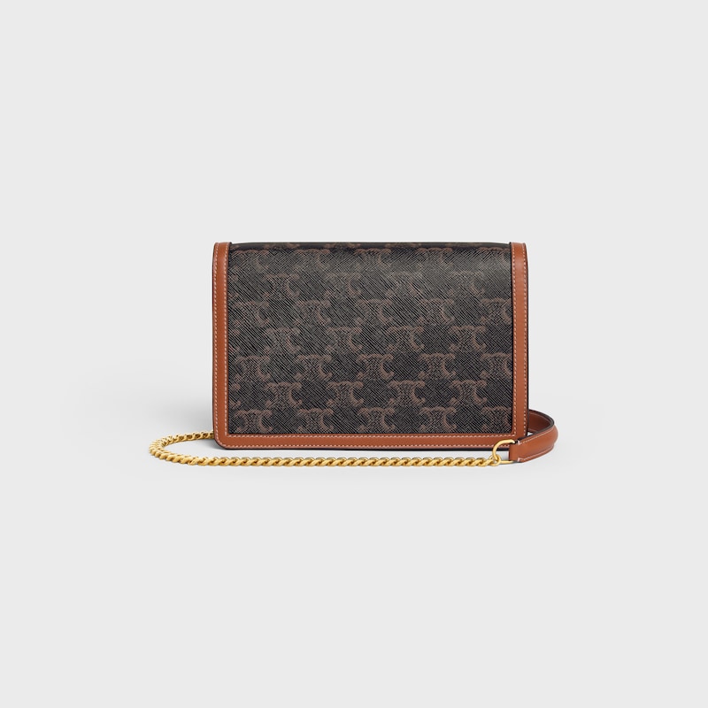 WALLET ON CHAIN MARGO IN TRIOMPHE CANVAS and calfskin - TAN - MORE LINES - 1 | CELINE