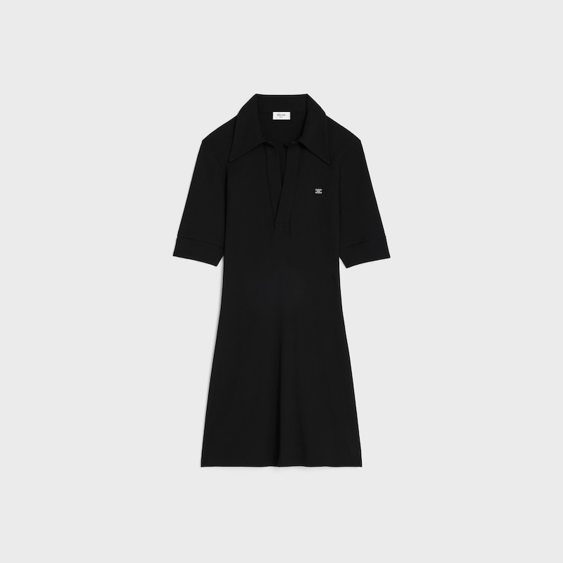 มินิเดรสโปโล ผ้าคอตตอนถักลาย - สีดำ / สีขาว -  - 1 | CELINE