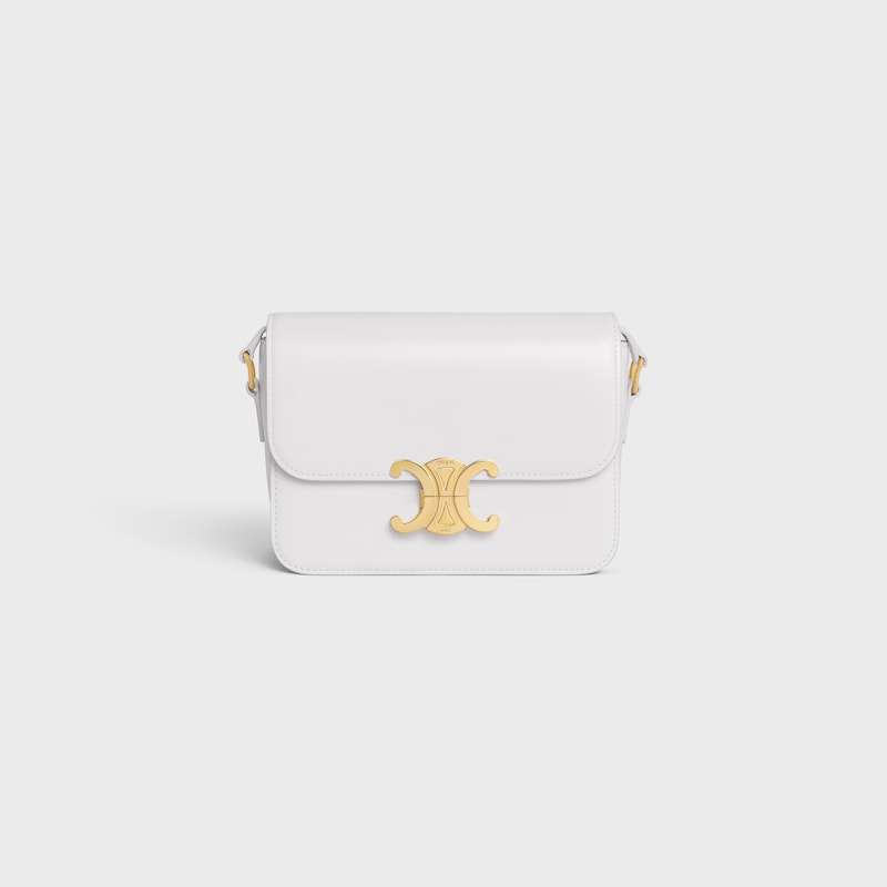 Teen Triomphe Bag in shiny calfskin - ARCTIC WHITE - SHOULDER BAGS - 1 | CELINE