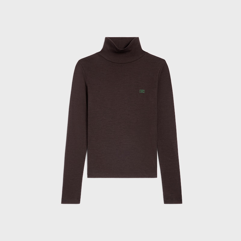 TOP DE CUELLO ALTO DE PUNTO DE LANA - CHOCOLATE NEGRO/VERDE OSCURO -  - 1 | CELINE