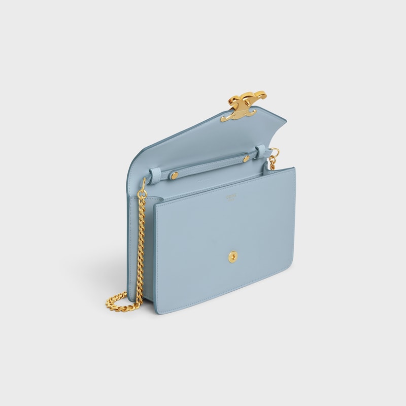 WALLET ON CHAIN MARGO in Shiny calfskin - PALE BLUE - ESSENTIAL GIFTS - 1 | CELINE