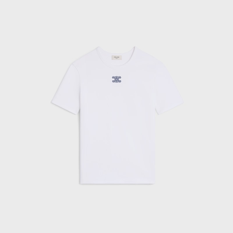 triomphe t-shirt IN ribbed cotton jersey - OFF WHITE / NAVY -  - 1 | CELINE