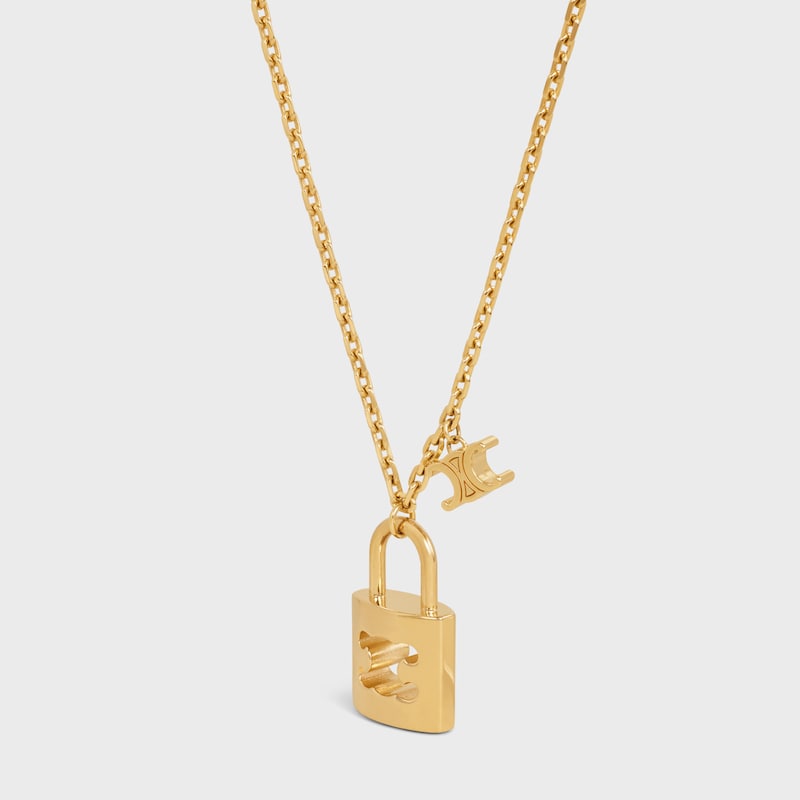 Triomphe Lock Large Necklace in Brass with Gold Finish - GOLD -  - 1 | CELINE